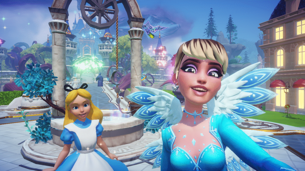 A screenshot from the authors own Disney Dreamlight Valley character from authentic gameplay showing Alice's arrival from the Wonderland Whimsy update